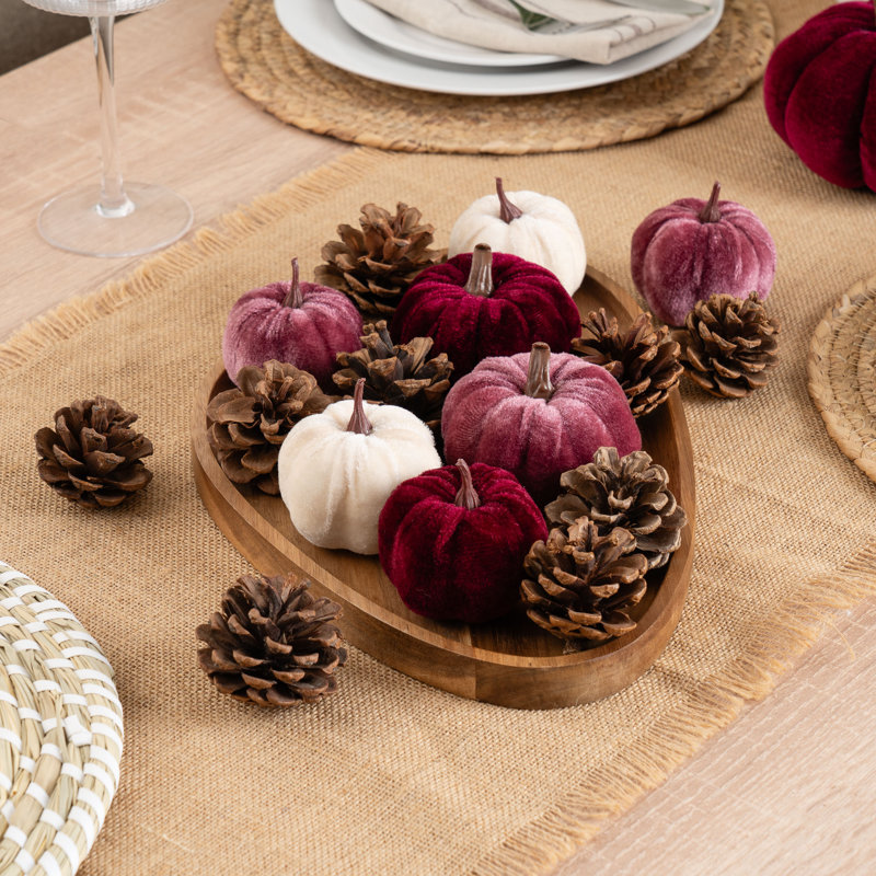 Set of Velvet Pumpkins and Pinecones