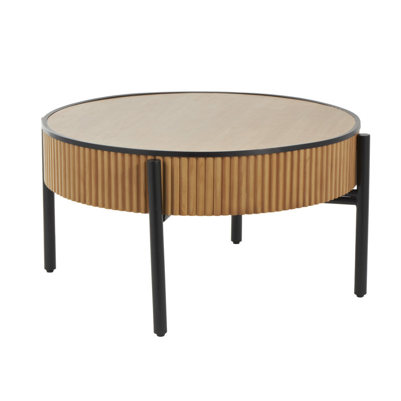 Table de bout en bois à lattes fabriquée à la main avec pieds noirs, H 17,38 po x l 31,5 po x P 31,5 po