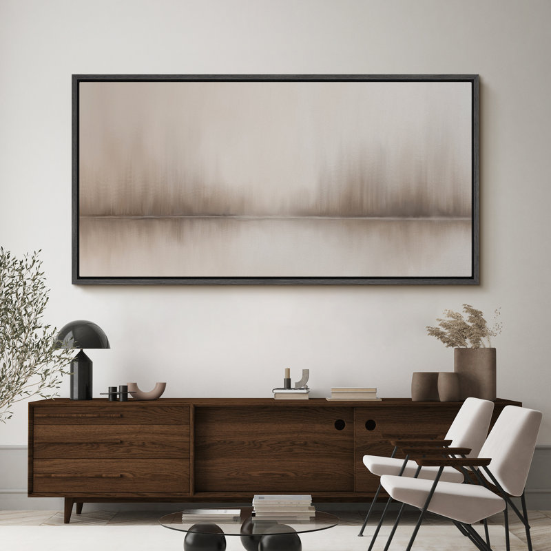 Neutral Reflections Abstract Large Framed Canvas Print Wall Art - Modern Minimal Decor, 30" H x 60" W, Black