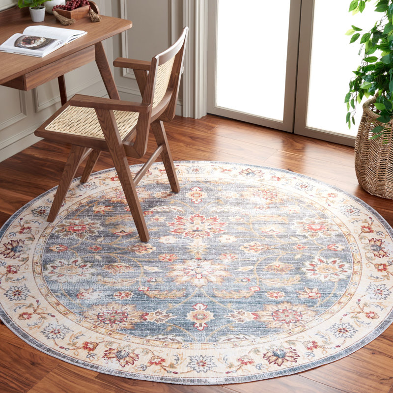 Arizona Jewel Machine Washable Non-Slip Area Rug In Grey & Beige, Round 183 cm