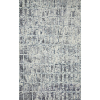 Tapis gris clair/bleu clair en laine/coton crocheté à la main Breazeale