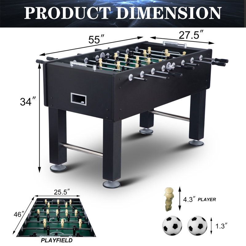 RayChee 55'' L Foosball Table, Full Size Soccer Game Table with 2 Balls, Leg Levelers and Heavy-Duty, Black