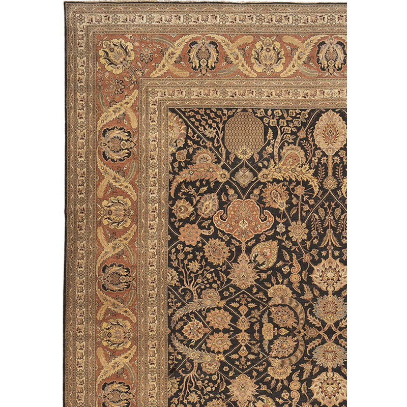 Tapis oriental noir / rouille / brun en laine noué à la main 5 pi 1 po x 10 pi 1 po Oriental