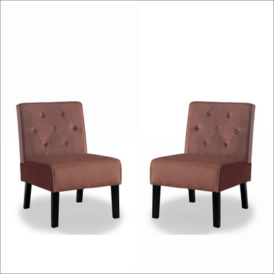 Chaises d'appoint en velours capitonné 2 pièces sans accoudoirs 53 po Reese, coussin en mousse à haute densité pour le salon, rose