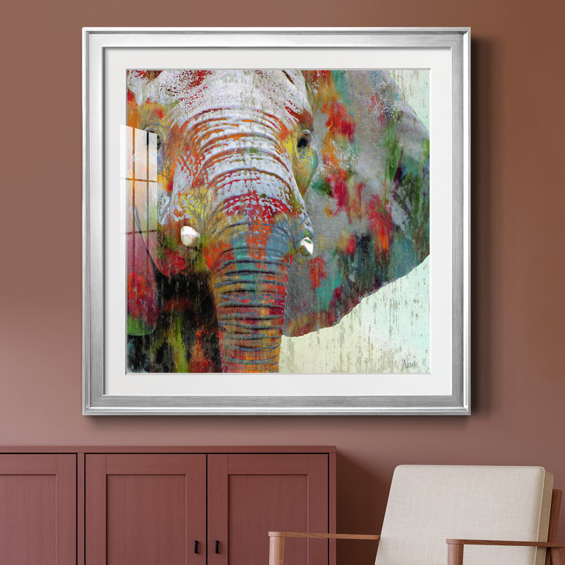 Éléphant - cadre photo, H 26,5 po x l 26,5 po x P 1,5 po, Papier avec cadre argenté