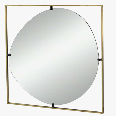 32x1x32" Poppy Mirror with Gold Metal Frame Contemporary Design for Bathroom, Entryway Wall Decor