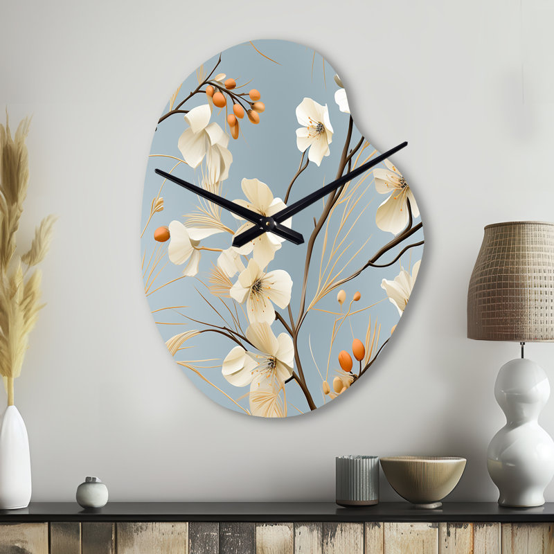 Horloge murale en métal à motif floral irrégulier minimaliste, Petit