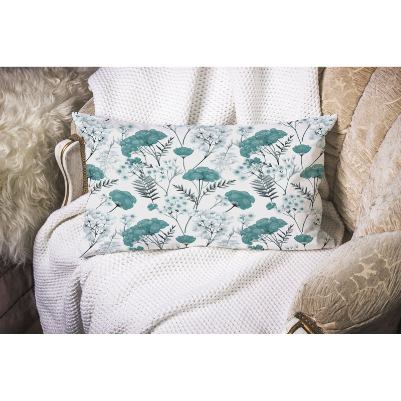 Cherry Blossom Charm  Rectangular Throw Pillow, White/Green