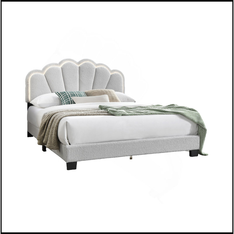 Cadre de lit blanc avec lit plateforme en tissu d'ameublement à motif floral grand lit blanc 1pc