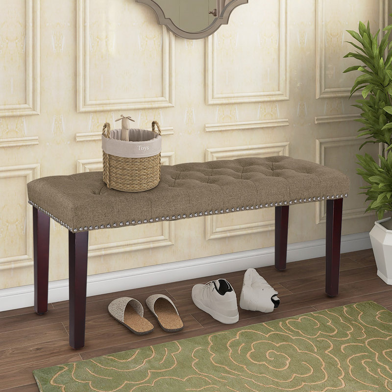 Iolanthe Polyester Upholstered Bench Entryway Bench, Tan