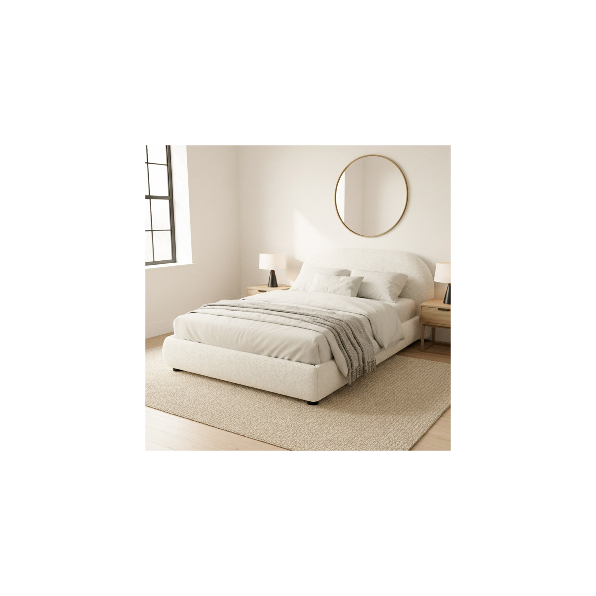 Tesso Upholstered Bed , Cream, Queen