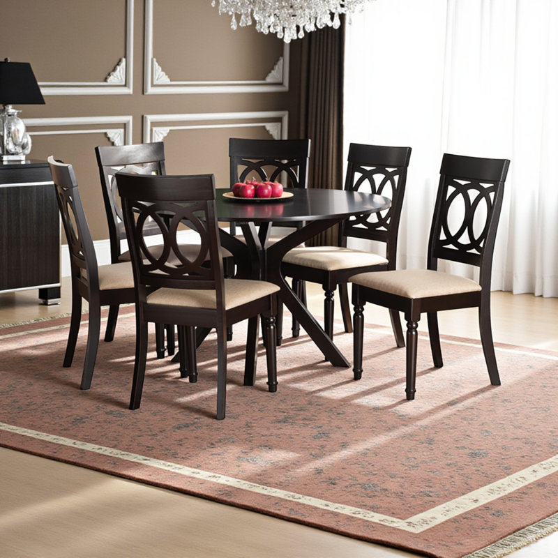 Ensemble de salle à manger Elam pour six personnes en sable / brun foncé avec quatre pieds, H 29,9 po x l 44,9 po x P 44,9 po