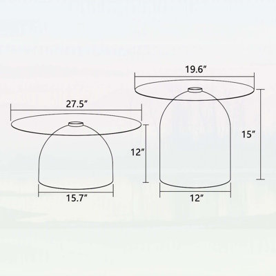 Ensemble de 2 tables basses gigognes, bureau en verre peu encombrant pour les salons et les bureaux modernes, design élégant et durable