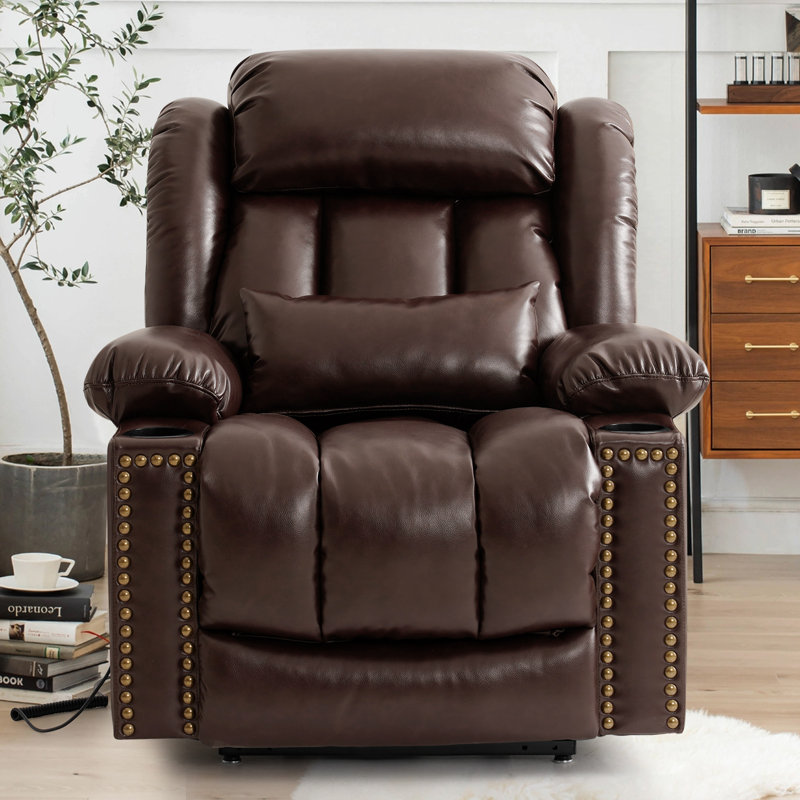 Cuir clouté inclinable à deux moteurs avec télécommande, confortable brun, Brun