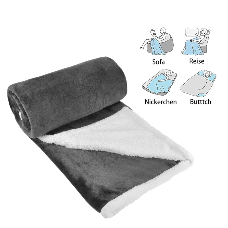 Catalonia Dark Gray Sherpa Fleece Reversible Throw Blanket 50x60 inches