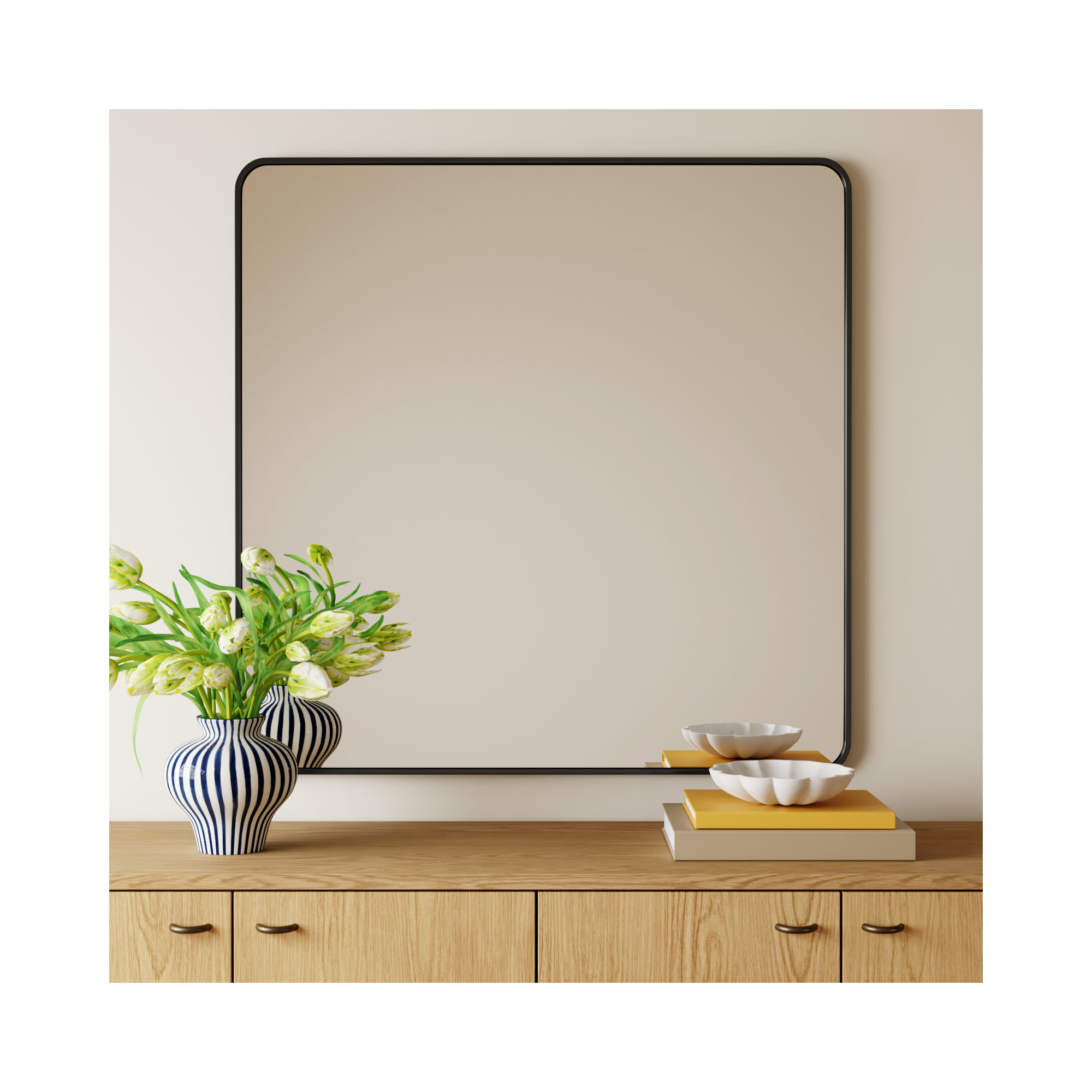 Metal Square Wall Mirror, Black, 42"  x 42" 