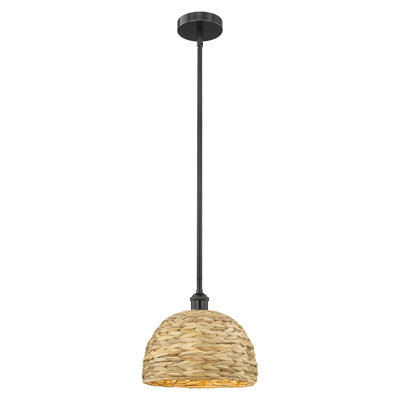 Edison - Woven Rattan - 1 Light 12" Stem Hung Mini Pendant