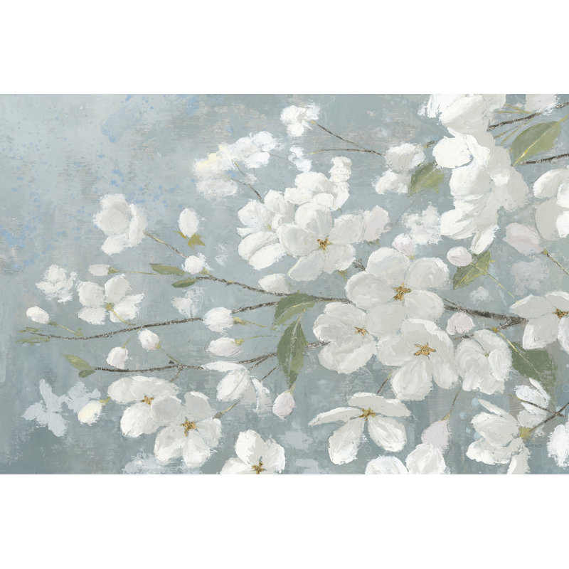 «Spring Beautiful Gray» par James Wiens - Peinture, H 20 po x l 30 po, Non, Cadre photo noyer