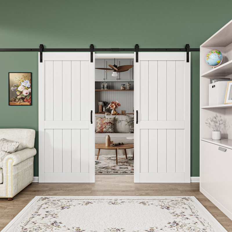 Manufactured Wood Prefinished Double Sliding Barn Door with Installation Hardware Kit, 72" × 84"