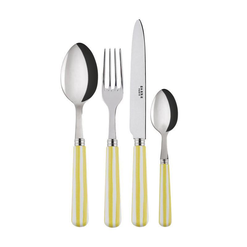 Sabre Paris - 4 Pieces Cutlery Set White Stripe, Yellow