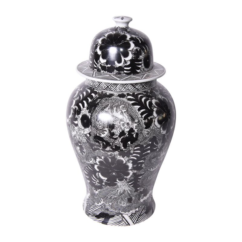 Pot de porcelaine intérieur/extérieur noir/blanc 18 "