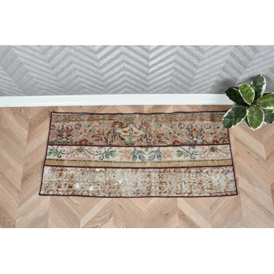 Tapis beige rétro vintage Anatolian idéal pour la salle de bain et le vestibule comme tapis de porte