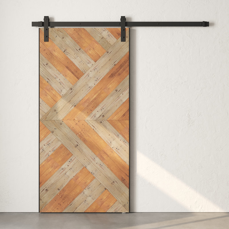 Porte de grange en bois massif Malibu teintée avec trousse de quincaillerie d'installation, 42 po x 96 po, Gris Lumina
