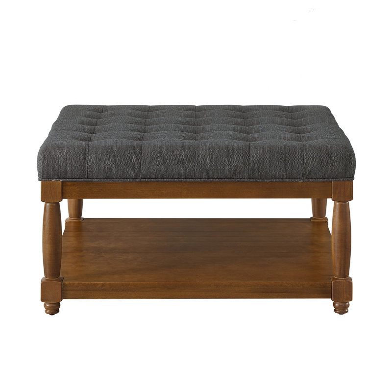 Table basse carrée rembourrée capitonnée en lin, Gris anthracite