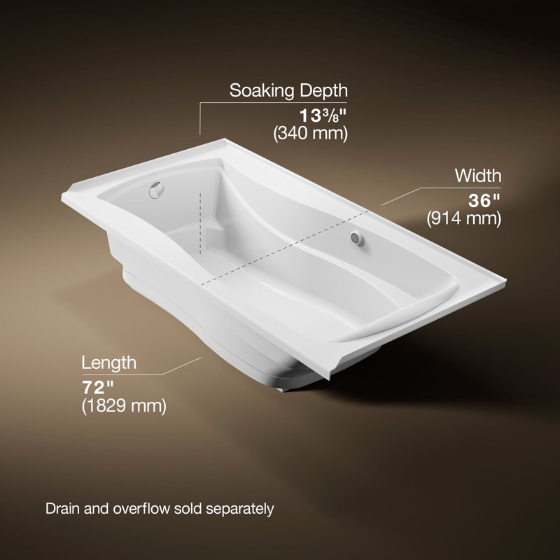 Mariposa 72" x 36" Air Acrylic Bathtub, White, Left