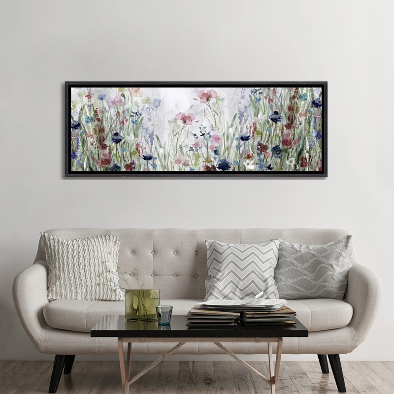 «Wildflower Fields On Canvas» par Carol Robinson, reproduction, Encadrement noir décoloré, H 24 po x l 72 po x P 1,5 po