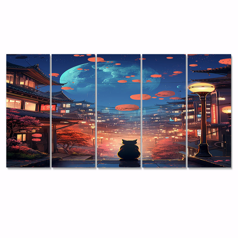 «Souci - City Buildings», art mural sur toile 5 pièces, H 32 po x l 80 po