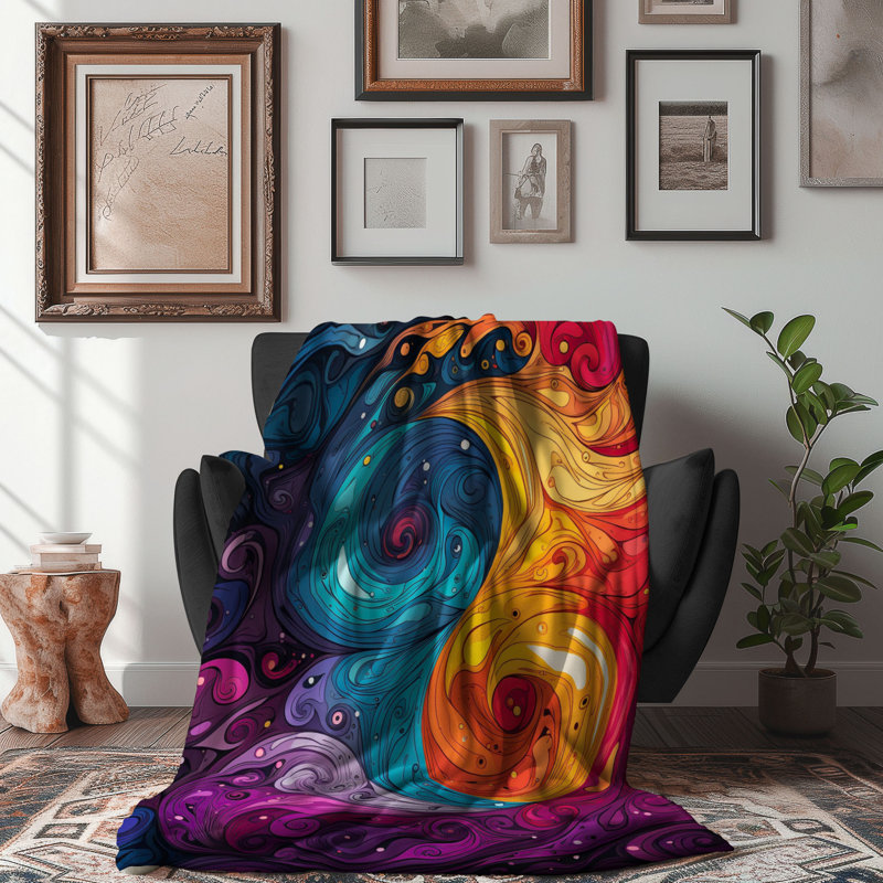 Couverture en sherpa de qualité supérieure Zen Yin Yang Abstraction, Lit simple
