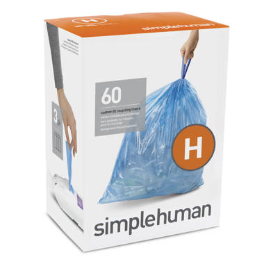simplehuman Code V Custom Fit Drawstring Trash Bags in Dispenser Packs, 60  Count, 16-18 Liter / 4.2-4.8 Gallon, Blue