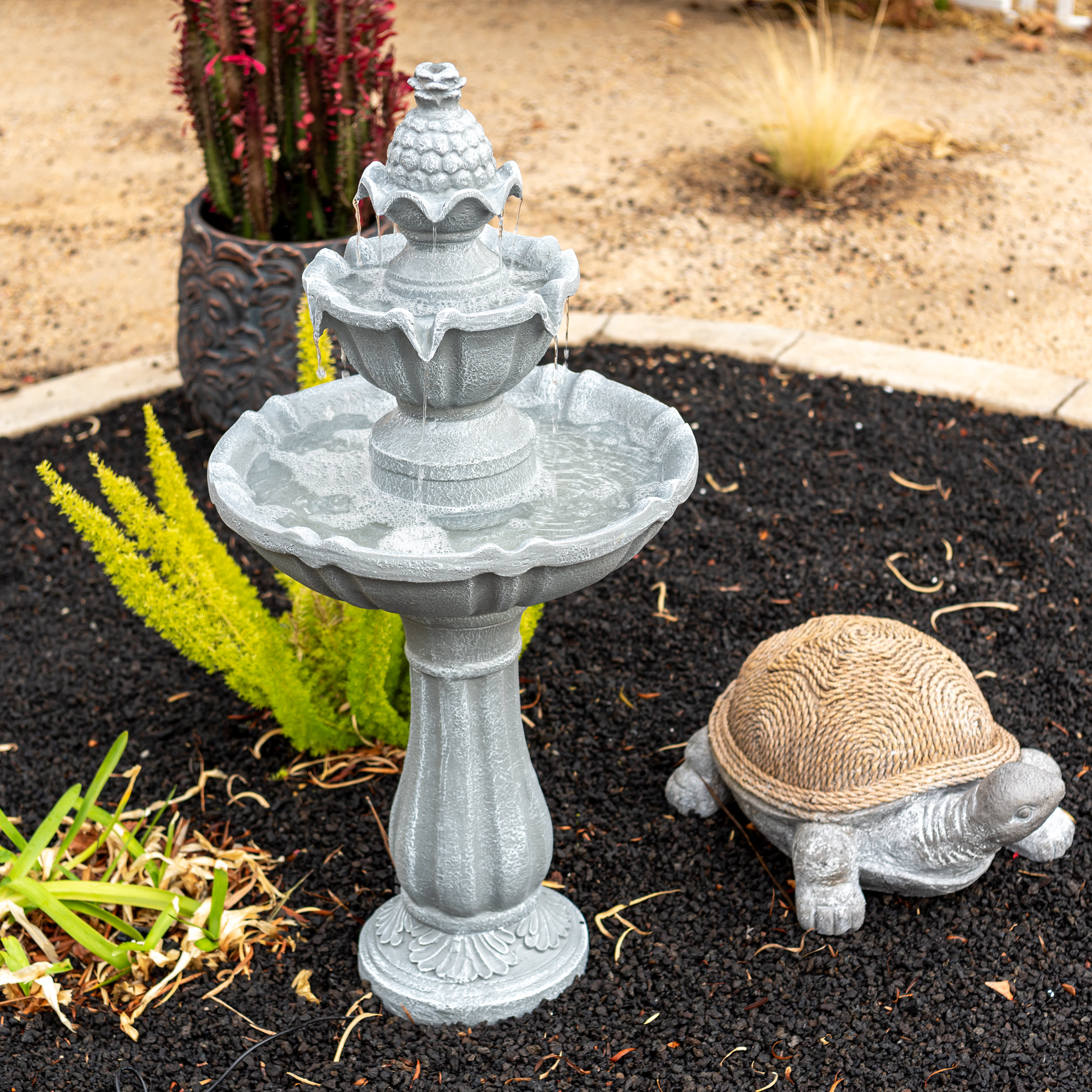 Astoria Grand Hayots 36 2 quot Solar Water Fountain 2 Tier Grey Resin