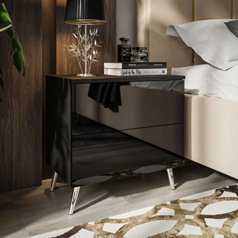 Donnington 2 Drawer Bedside Table, Black