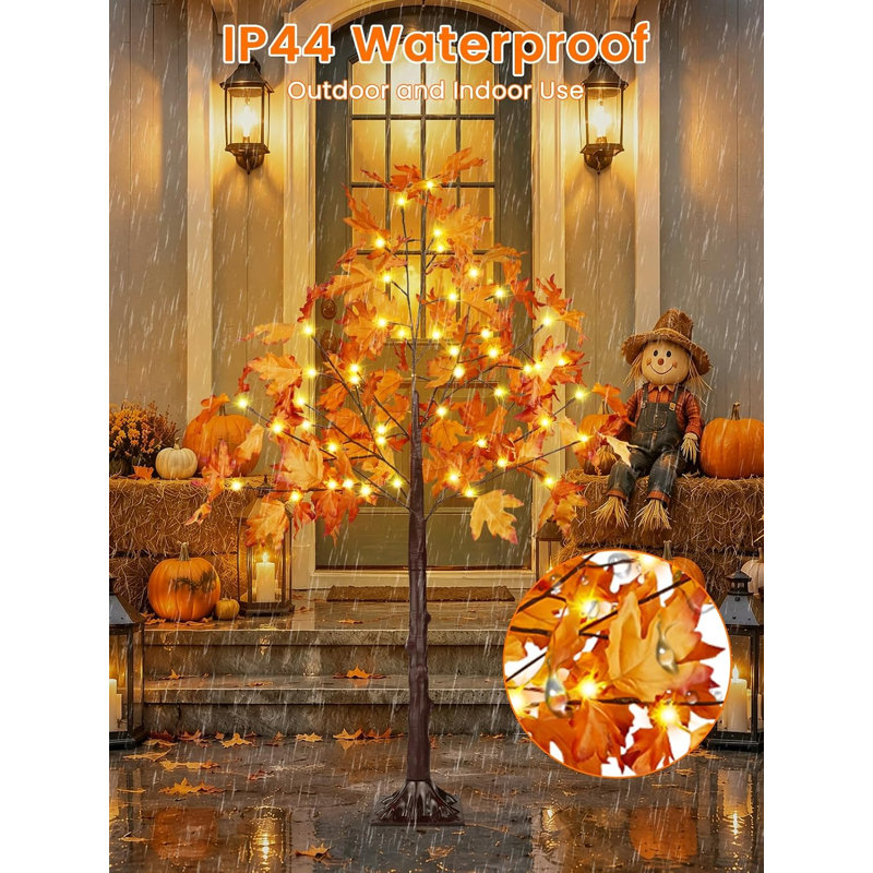 Lot de 2 érables artificiels lumineux de 1,20 m avec 100 DEL, arbres décoratifs d'automne pour la décoration intérieure et extérieure.