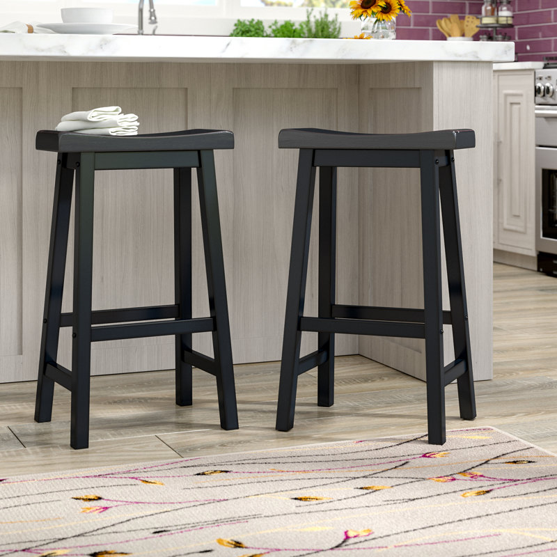 Arberesha Modern Solid Wood Bar & Counter Height Stools, Bar Stool (29" Seat Height), Black