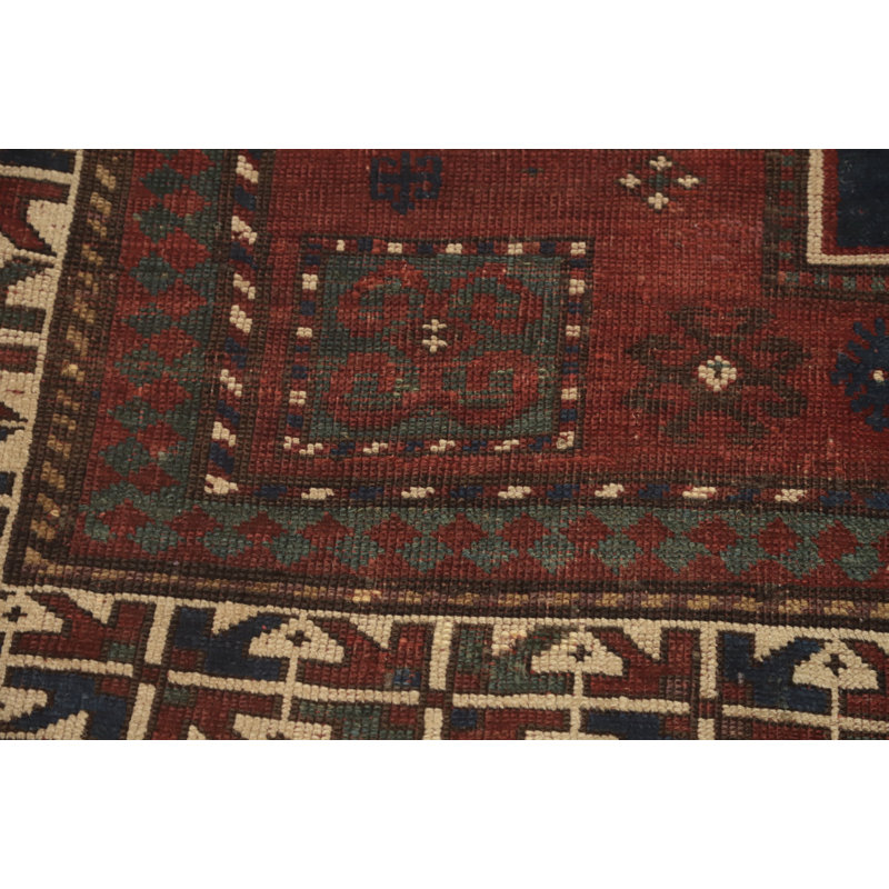Tapis oriental tribal noué à la main à teinture végétale pré-1900 6 x 7