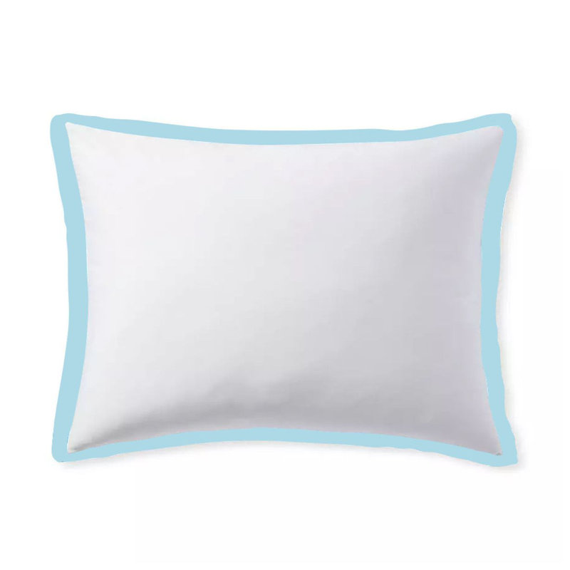 400TC Cotton Sateen Edge Border Frame Duvet Cover Set, Twin XL Duvet Cover + 2 Standard Shams, White/Light Blue