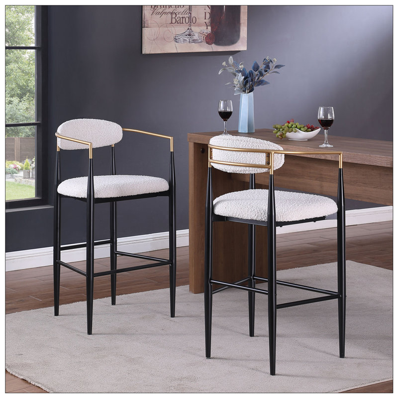 Ensemble de 2 tabourets de bar à hauteur de comptoir avec pieds en fer, Noir, Blanc / Boucle