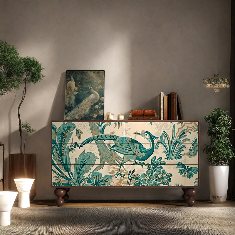 Buffet en pin massif avec beaucoup de rangement, Noyer