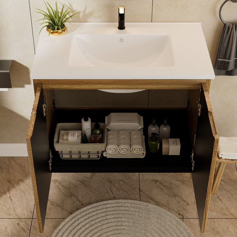 Armoire murale pliante 30 po en chêne Gloden avec lavabo crème - Installation brevetée en 1 minute
