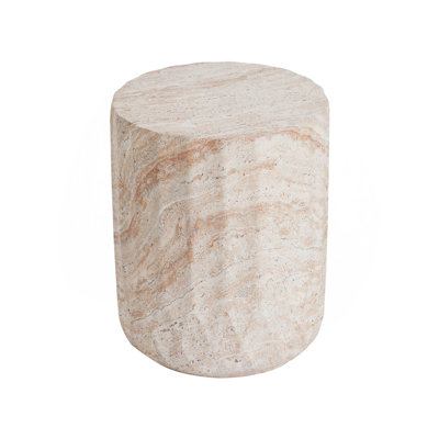 Outdoor/Indoor Lightweight Concrete Side Table,Cylinder Travertine Finish Accent Table