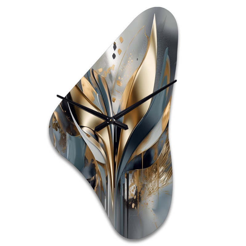 Abstract Shapes And Lines IV - Boomerang Shape Large Gold Wall Clock - Unique Shape, Medium
