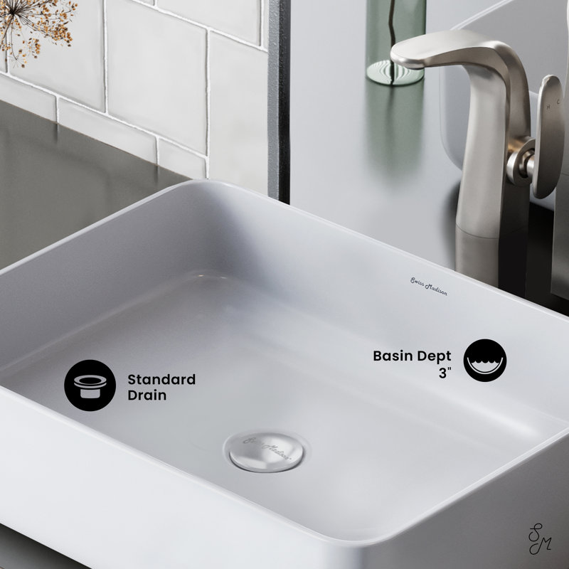 White Ceramic Above-Counter Rectangular Vessel Sink