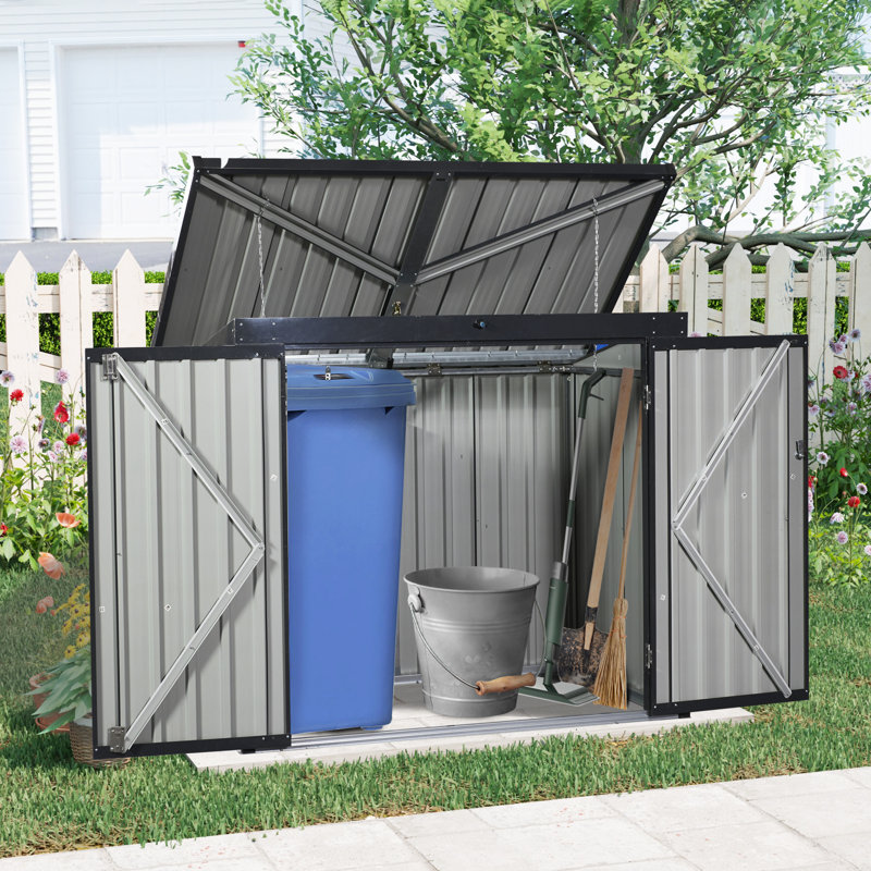 Metal Outdoor Garbage Bin Shed For 2 Trash Cans Black With Sloped Roof，stainless Galvanized Steel