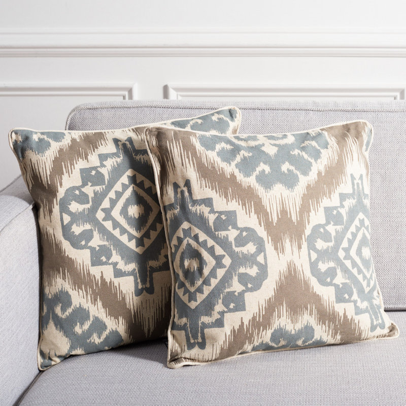 Josh Ikat Cotton Blend Reversible Throw Pillow, 18" x 18", Powder Blue