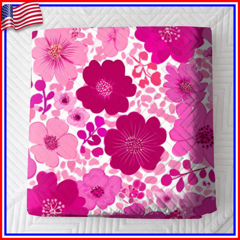 Couvre-lit matelassé à motif floral rose toutes tailles, Grand lit