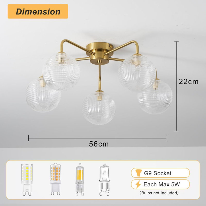 Glass Semi Flush Mount, Brass