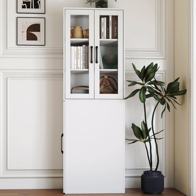 Armoire de rangement H 70,87 po, étagère de rangement coulissante multi-fonctions à 4 niveaux et 2 portes en verre, garde-manger moderne en bois